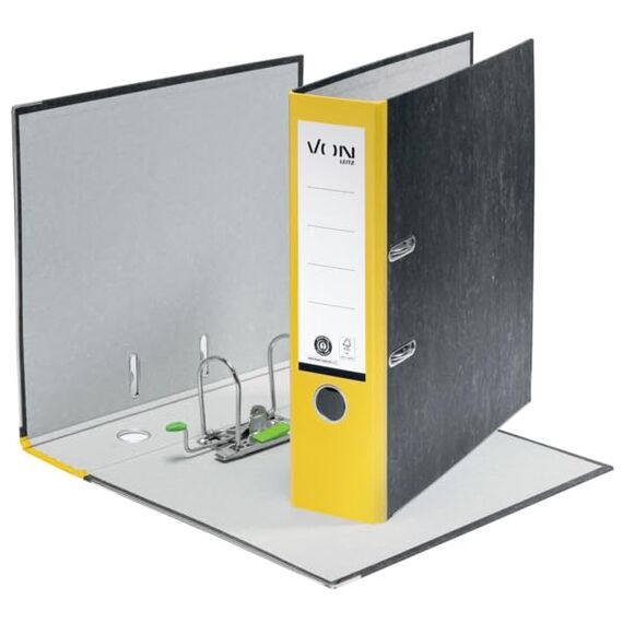 VON Leitz Ordner A4, 20er Pack, 100 % Recyclingpapier, 80 mm Rückenbreite, Für 600 Blatt, Blauer Engel & FSC-zertifiziert, Für Schule, Studium & Zuhause, Gelb, 10530015