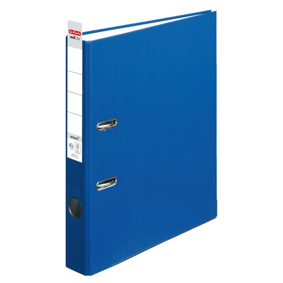 Herlitz Ordner maX.file protect A4 5cm PP-Kunststoffbezug/Papier hellgr.besch. (blau, 5cm | 5er Pack)