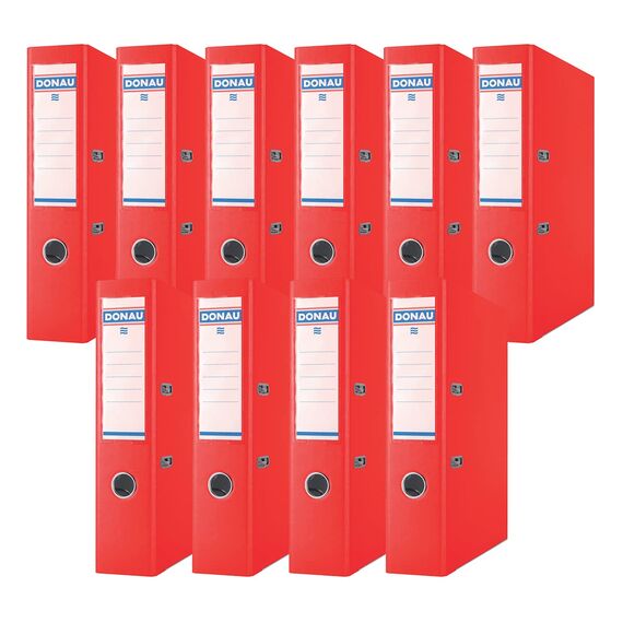 Donau Premium Ordner Breit 10er Pack/DIN A4 / 7,5 cm / 10 Stück/Rot/Kunststoffbezug PP/Carton Papier Schlitzordner Büroordner Aktenordner Ringordner/Grünen Punkt