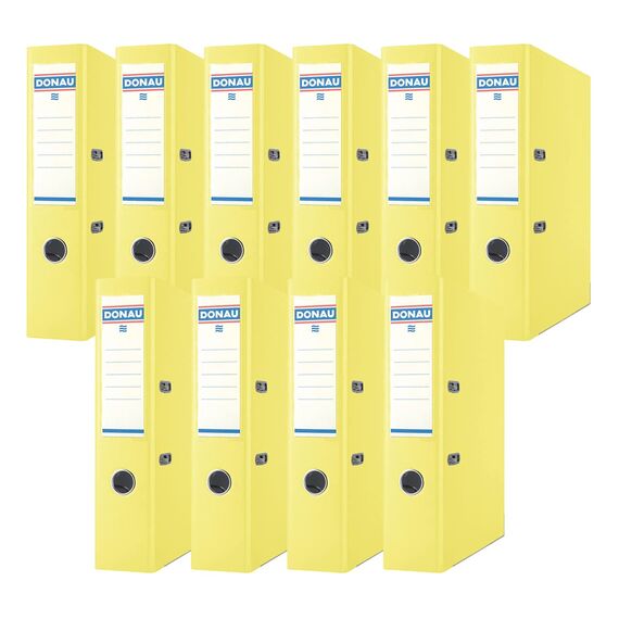 Donau Premium Ordner Breit 10er Pack/DIN A4 / 7,5 cm / 10 Stück/Gelb/Kunststoffbezug PP/Carton Papier Schlitzordner Büroordner Aktenordner Ringordner/Grünen Punkt