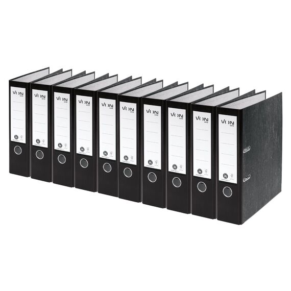 VON Leitz Ordner A4, 10er Pack, 100 % Recyclingpapier, 80 mm Rückenbreite, Für 600 Blatt, Blauer Engel & FSC-zertifiziert, Für Schule, Studium & Zuhause, Schwarz, 10530095