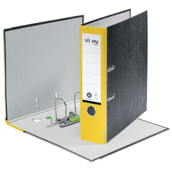 VON Leitz Ordner A4, 100 % Recyclingpapier, 80 mm Rückenbreite, Für 600 Blatt, Blauer Engel & FSC-zertifiziert, Für Schule, Studium & Zuhause, Gelb, 10530015