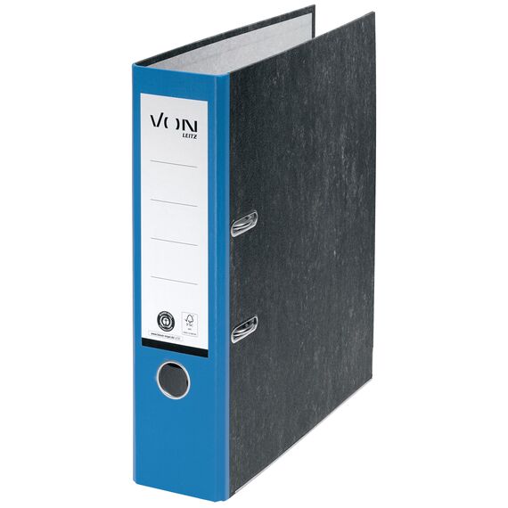 VON Leitz Ordner A4, 100 % Recyclingpapier, 80 mm Rückenbreite, Für 600 Blatt, Blauer Engel & FSC-zertifiziert, Für Schule, Studium & Zuhause, Blau, 10530035