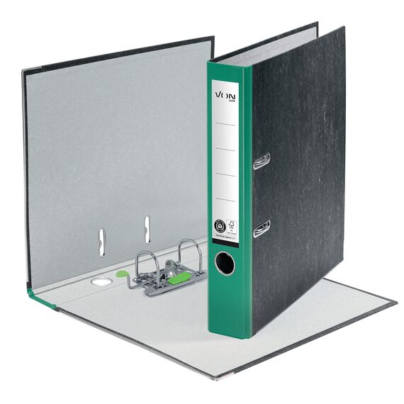VON Leitz Ordner A4, 100 % Recyclingpapier, 50 mm Rückenbreite, Für 350 Blatt, Blauer Engel & FSC-zertifiziert, Für Schule, Studium & Zuhause, Grün, 10540055