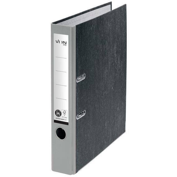 VON Leitz Ordner A4, 100 % Recyclingpapier, 50 mm Rückenbreite, Für 350 Blatt, Blauer Engel & FSC-zertifiziert, Für Schule, Studium & Zuhause, Grau, 10540085