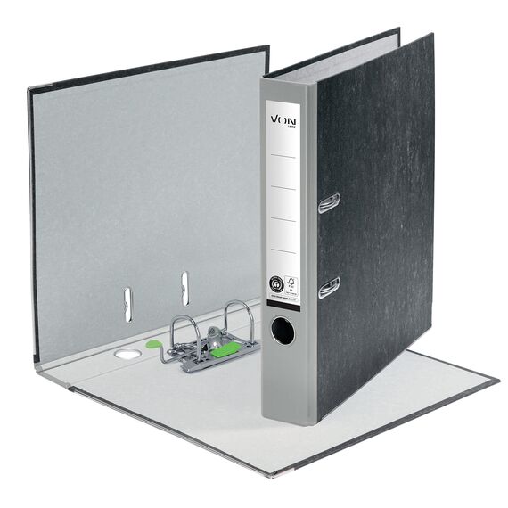 VON Leitz Ordner A4, 100 % Recyclingpapier, 50 mm Rückenbreite, Für 350 Blatt, Blauer Engel & FSC-zertifiziert, Für Schule, Studium & Zuhause, Grau, 10540085