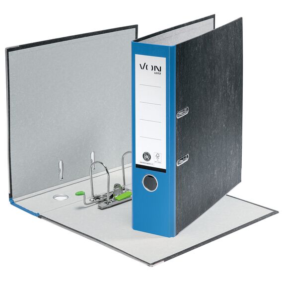 VON Leitz Ordner A4, 100 % Recyclingpapier, 80 mm Rückenbreite, Für 600 Blatt, Blauer Engel & FSC-zertifiziert, Für Schule, Studium & Zuhause, Blau, 10530035