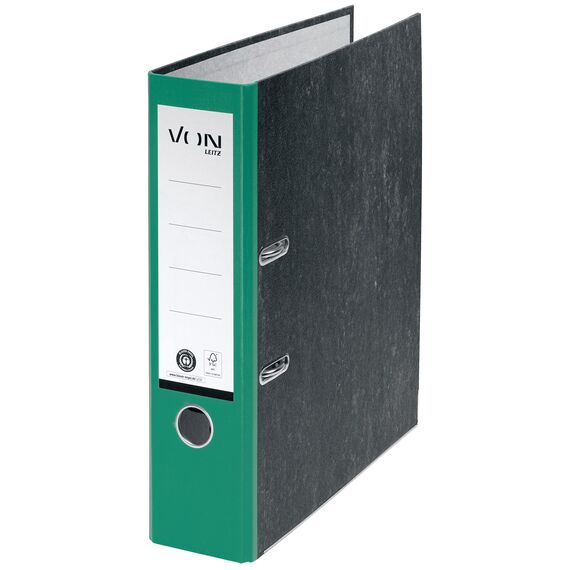 VON Leitz Ordner A4, 100 % Recyclingpapier, 80 mm Rückenbreite, Für 600 Blatt, Blauer Engel & FSC-zertifiziert, Für Schule, Studium & Zuhause, Grün, 10530055