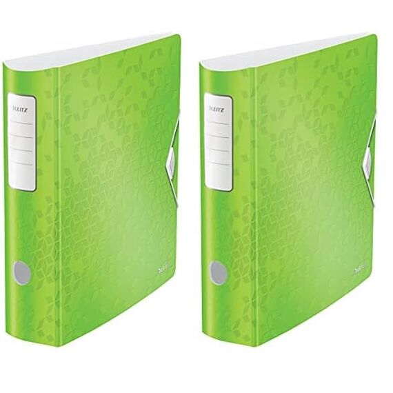 Leitz Qualitäts-Ordner 180° Active WOW, A4, Breit, Abgerundeter Rücken, 8,2 cm breit, Gummibandverschluss, Leichtes Polyfoam, Plastik-Ordner, WOW Serie, Grün, 11060054 (Packung mit 2)