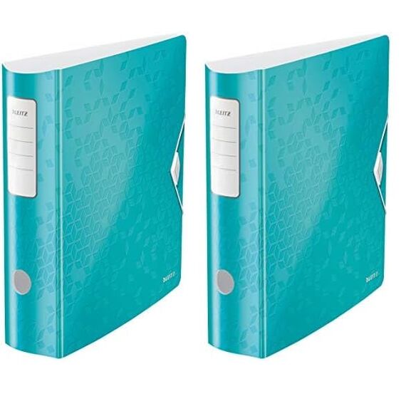 Leitz Qualitäts-Ordner 180° Active WOW, A4, Breit, Abgerundeter Rücken, 8,2 cm breit, Gummibandverschluss, Leichtes Polyfoam, Plastik-Ordner, WOW Serie, Eisblau, 11060051 (Packung mit 2)