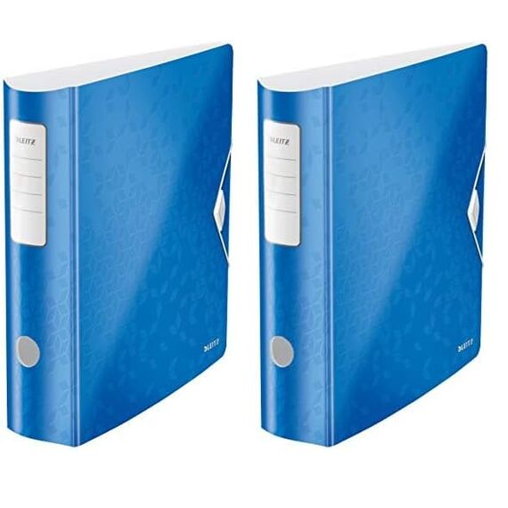 Leitz Qualitäts-Ordner 180° Active WOW, A4, Breit, Abgerundeter Rücken, 8,2 cm breit, Gummibandverschluss, Leichtes Polyfoam, Plastik-Ordner, WOW Serie, Blau, 11060036 (Packung mit 2)