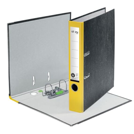 VON Leitz Ordner A4, 25er Pack, 100 % Recyclingpapier, 50 mm Rückenbreite, Für 350 Blatt, Blauer Engel & FSC-zertifiziert, Für Schule, Studium & Zuhause, Gelb, 10540015