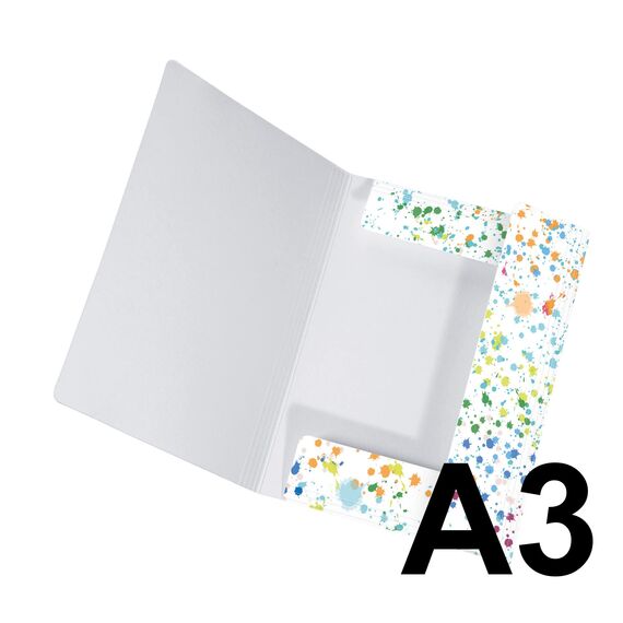 Original Falken 10er Pack Sammelmappe Kinder. Aus extra starkem Karton mit 3 Klappen und Gummiband für DIN A3 Motiv Kleckse Aufbewahrungs-Zeichen-Mappe für die Schule