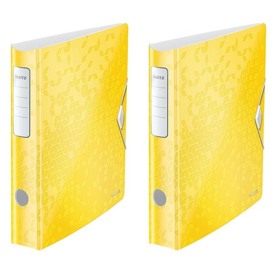 Leitz Qualitäts-Ordner 180° Active WOW, A4, Schmal, Abgerundeter Rücken, 6,5 cm breit, Gummibandverschluss, Leichtes Polyfoam, Plastik-Ordner, WOW Serie, Gelb, 11070016 (Packung mit 2)