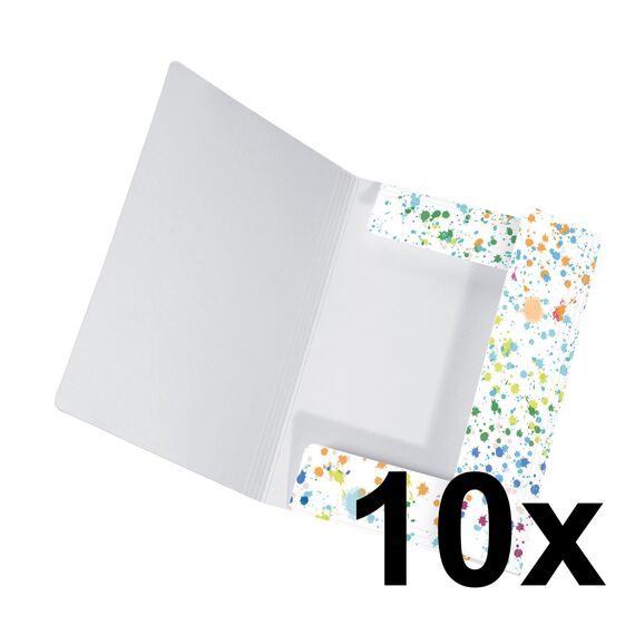 Original Falken 10er Pack Sammelmappe Kinder. Aus extra starkem Karton mit 3 Klappen und Gummiband für DIN A3 Motiv Kleckse Aufbewahrungs-Zeichen-Mappe für die Schule