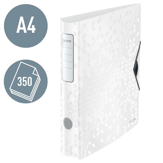 Leitz Qualitäts-Ordner 180° Active WOW, A4, Schmal, Abgerundeter Rücken, 6,5 cm breit, Gummibandverschluss, Leichtes Polyfoam, Plastik-Ordner, WOW Serie, Weiß, 11070001