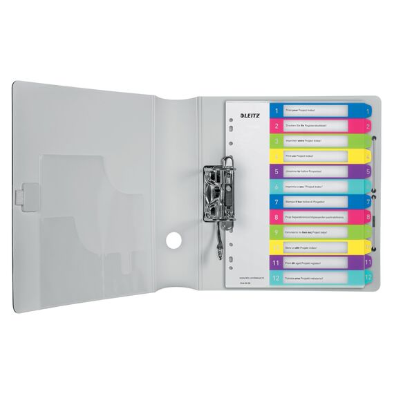 Leitz Set Qualitäts-Ordner 180° Active WOW A4, Breit, 8,2 cm, Gummibandverschluss, Gelb + Leitz Register für A4, PC-beschriftbares Deckblatt, und 12 Trennblätter, WOW Serie, 11060016 + 12440000