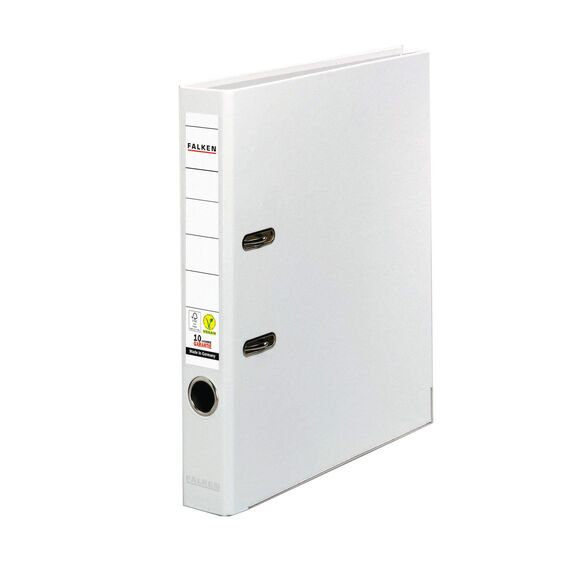 Original Falken 5er Pack PP-Color Kunststoff-Ordner. Made in Germany. 5 cm schmal DIN A4 weiß Vegan Ringordner Aktenordner Briefordner Büroordner Plastikordner Schlitzordner