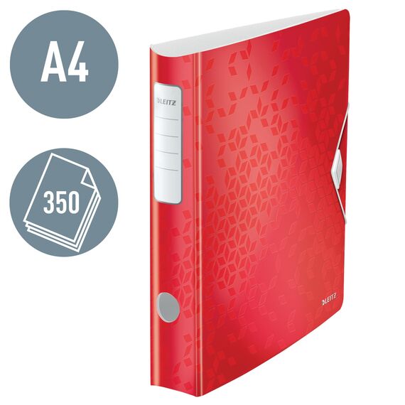 Leitz Qualitäts-Ordner 180° Active WOW, 5er Pack, A4, Schmal, abgerundeter Rücken, 6,5 cm breit, Gummibandverschluss, wasser- und schmutzabweisendes Polyfoam, Innentaschen, WOW Serie, Rot, 11070026