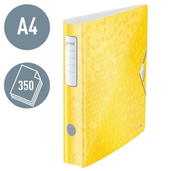 Leitz Qualitäts-Ordner 180° Active WOW, 5er Pack, A4, Schmal, Abgerundeter Rücken, 6,5 cm breit, Gummibandverschluss, Leichtes Polyfoam, Plastik-Ordner, WOW Serie, Gelb, 11070016