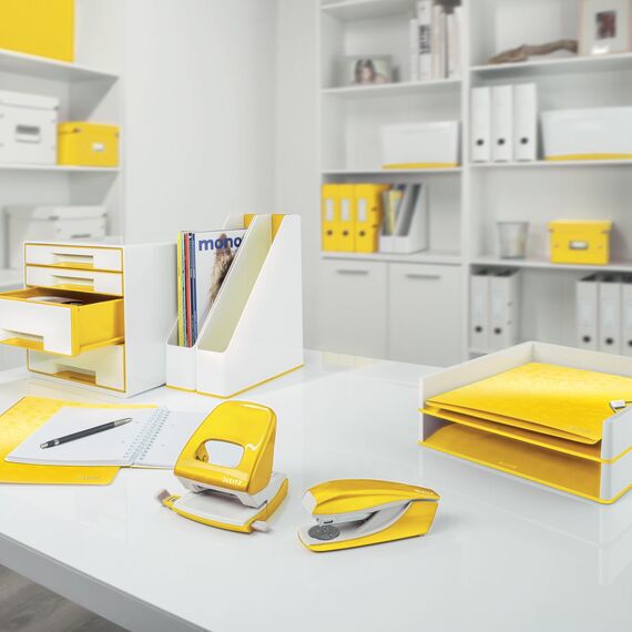 Leitz Qualitäts-Ordner 180° Active WOW, 5er Pack, A4, Schmal, Abgerundeter Rücken, 6,5 cm breit, Gummibandverschluss, Leichtes Polyfoam, Plastik-Ordner, WOW Serie, Gelb, 11070016