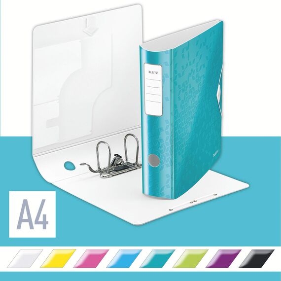 Leitz Qualitäts-Ordner 180° Active WOW, A4, Breit, Abgerundeter Rücken, 8,2 cm breit, Gummibandverschluss, Leichtes Polyfoam, Plastik-Ordner, WOW Serie, Eisblau, 11060051