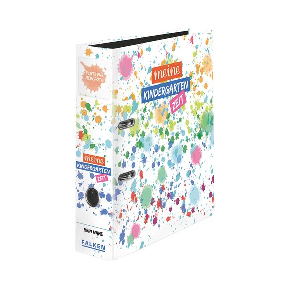 Original Falken 10er Pack Motivordner-Kindergarten mit Einstecktasche. Made in Germany. 8 cm breit DIN A4 Motiv Kleckse, Ringordner Aktenordner Briefordner Büroordner Plastikordner