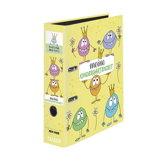 Original Falken 10er Pack Kindergarten-Ordner mit Einstecktasche. Made in Germany. 8 cm breit DIN A4 Motive sortiert, Ringordner Aktenordner Briefordner Büroordner Plastikordner