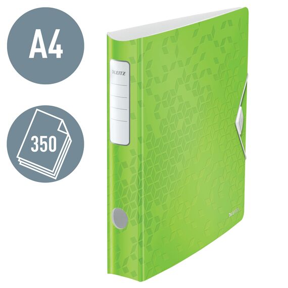 Leitz Qualitäts-Ordner 180° Active WOW, A4, Schmal, Abgerundeter Rücken, 6,5 cm breit, Gummibandverschluss, Leichtes Polyfoam, Plastik-Ordner, WOW Serie, Grün, 11070054