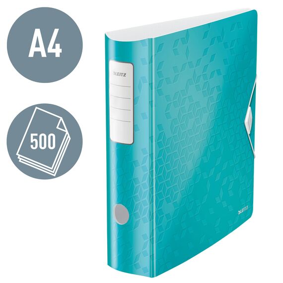 Leitz Qualitäts-Ordner 180° Active WOW, A4, Breit, Abgerundeter Rücken, 8,2 cm breit, Gummibandverschluss, Leichtes Polyfoam, Plastik-Ordner, WOW Serie, Eisblau, 11060051 (Packung mit 2)