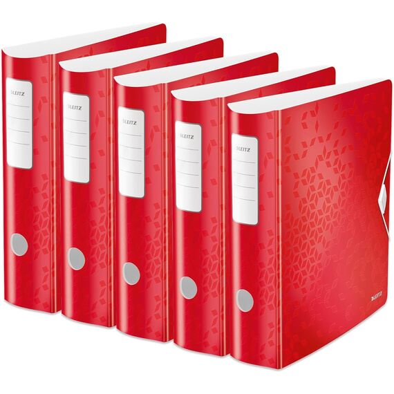 Leitz Qualitäts-Ordner 180° Active WOW, 10er Pack, A4, Breit, abgerundeter Rücken, 8,2 cm breit, Gummibandverschluss, mit Innentaschen, WOW Serie, Rot, 11060026