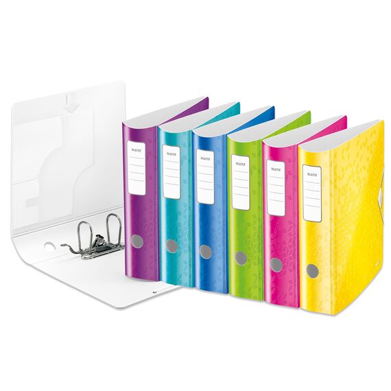 Leitz Qualitäts-Ordner 180° Active WOW, 5er Pack, A4, Breit, Abgerundeter Rücken, 8,2 cm breit, Gummibandverschluss, Leichtes Polyfoam, Plastik-Ordner, WOW Serie, Farblich sortiert, 11060099