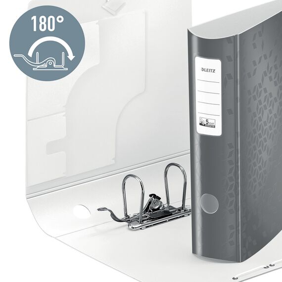 Leitz Qualitäts-Ordner 180° Active WOW, 5er Pack, A4, Breit, Abgerundeter Rücken, 8,2 cm breit, Gummibandverschluss, Leichtes Polyfoam, Plastik-Ordner, WOW Serie, Weiß, 11060001