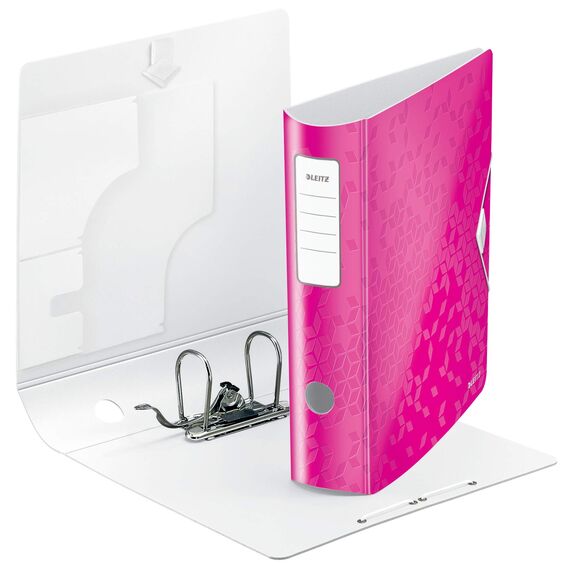 Leitz Set Qualitäts-Ordner 180° Active WOW A4, Breit, 8,2 cm, Gummibandverschluss, Pink + Leitz Register für A4, PC-beschriftbares Deckblatt, und 6 Trennblätter, WOW Serie, 11060023 + 12420000