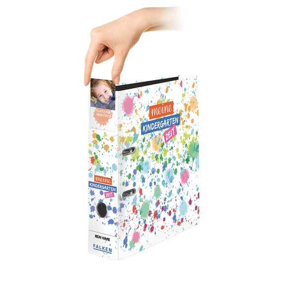 Original Falken 10er Pack Motivordner-Kindergarten mit Einstecktasche. Made in Germany. 8 cm breit DIN A4 Motiv Kleckse, Ringordner Aktenordner Briefordner Büroordner Plastikordner
