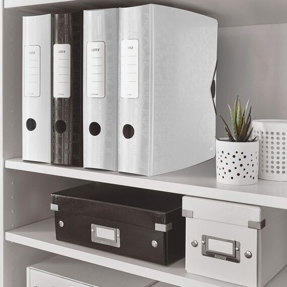 Leitz Set Qualitäts-Ordner 180° Active WOW A4, Breit, 8,2 cm, Gummibandverschluss, Weiß + Leitz Register für A4, PC-beschriftbares Deckblatt, und 6 Trennblätter, WOW Serie, 11060001 + 12420000