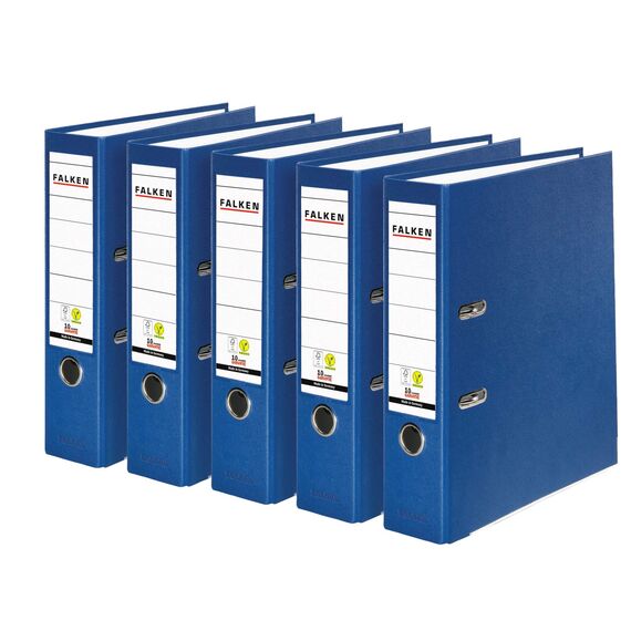 Original Falken 5er Pack PP-Color Kunststoff-Ordner. Made in Germany. 8 cm breit DIN A4 blau Vegan Ringordner Aktenordner Briefordner Büroordner Plastikordner Schlitzordner