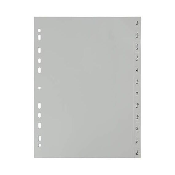 5er Set 12-teiliges Register/Trennblätter aus PP für DIN A4 mit Monaten Jan-Dez + praktischem Deckblatt aus stabilem Papier zum Beschriften. Trenn-Blätter für die Ordner-Organisation im Büro.