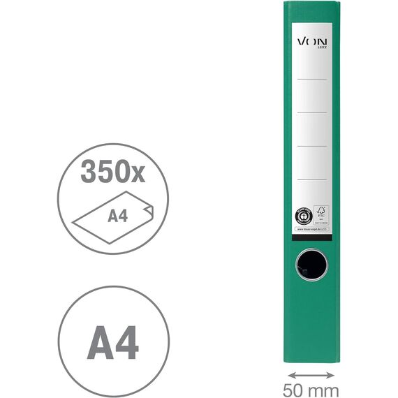 VON Leitz 5er Pack Ordner A4, 100 % Recyclingkarton, 50 mm Rückenbreite, Für 350 Blatt, Marmoriert, Blauer Engel & FSC-zertifiziert, Für Schule, Studium & Haushalt, Grün, 10541055