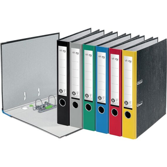 VON Leitz 5er Pack Ordner A4, 100 % Recyclingkarton, 50 mm Rückenbreite, Für 350 Blatt, Marmoriert, Blauer Engel & FSC-zertifiziert, Für Schule, Studium & Haushalt, Grün, 10541055