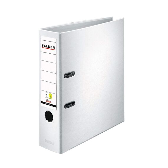 Original Falken 5er Pack PP-Color Kunststoff-Ordner. Made in Germany. 8 cm breit DIN A4 weiß Vegan Ringordner Aktenordner Briefordner Büroordner Plastikordner Schlitzordner