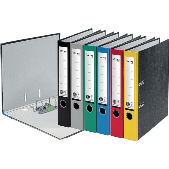 VON Leitz Ordner Set je 5 Stück in schwarz und blau, A4, 100% Recycling-Karton, Für 350 Blatt, 50 mm Rückenbreite, Klassisch marmoriert, Blauer Engel & FSC-zertifiziert