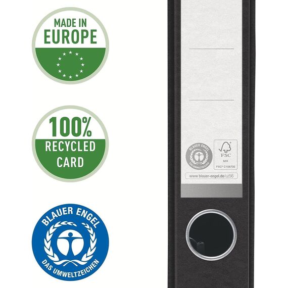 VON Leitz Ordner Set je 5 Stück in schwarz und blau, A4, 100% Recycling-Karton, Für 350 Blatt, 50 mm Rückenbreite, Klassisch marmoriert, Blauer Engel & FSC-zertifiziert