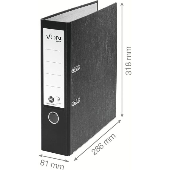 VON Leitz Ordner Set je 5 Stück in schwarz und blau, A4, 100% Recycling-Karton, Für 600 Blatt, 80 mm Rückenbreite, Klassisch marmoriert, Blauer Engel & FSC-zertifiziert