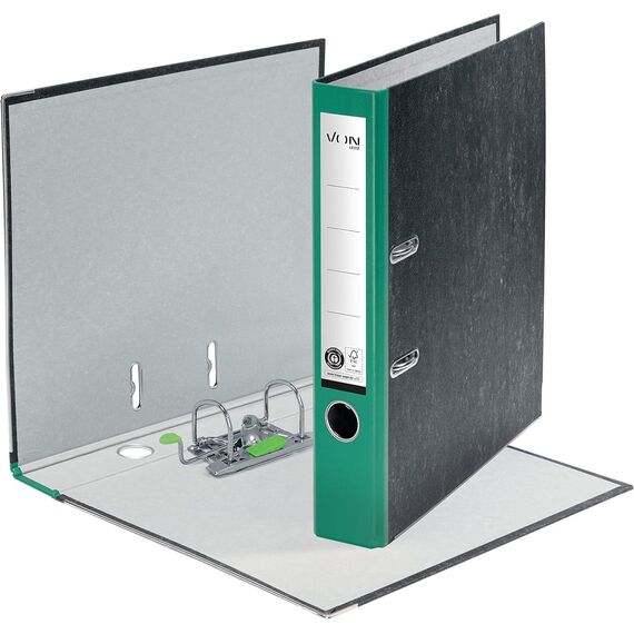 VON Leitz 5er Pack Ordner A4, 100 % Recyclingkarton, 50 mm Rückenbreite, Für 350 Blatt, Marmoriert, Blauer Engel & FSC-zertifiziert, Für Schule, Studium & Haushalt, Grün, 10541055