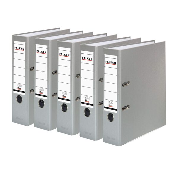 Original Falken 5er Pack PP-Color Kunststoff-Ordner. Made in Germany. 8 cm breit DIN A4 grau Vegan Ringordner Aktenordner Briefordner Büroordner Plastikordner Schlitzordner
