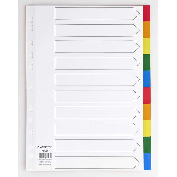 5er Set 10-teiliges Register/Trennblätter aus buntem stabilem PP, DIN A4 praktischem Deckblatt aus stabilem Papier zum Beschriften. Trenn-Blätter für die Ordner-Organisation im Büro