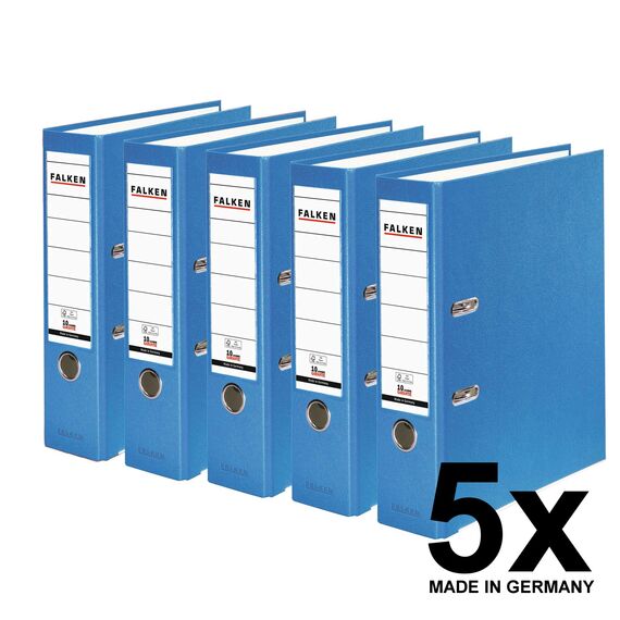 Original Falken 5er Pack PP-Color Kunststoff-Ordner. Made in Germany. 8 cm breit DIN A4 Pastell-Farbe aqua Vegan Ringordner Aktenordner Briefordner Büroordner Plastikordner Schlitzordner
