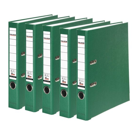 Original Falken 5er Pack PP-Color Kunststoff-Ordner. Made in Germany. 5 cm schmal DIN A4 grün Vegan Ringordner Aktenordner Briefordner Büroordner Plastikordner Schlitzordner