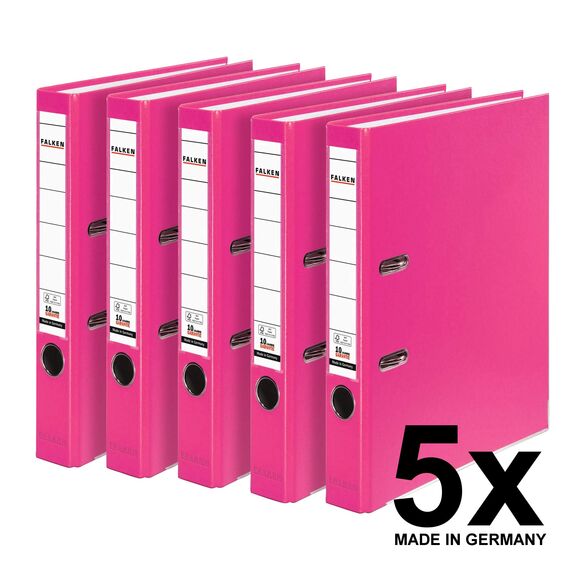 Original Falken 5er Pack PP-Color Kunststoff-Ordner. Made in Germany. 5 cm schmal DIN A4 Pastell-Farbe pink Vegan Ringordner Aktenordner Briefordner Büroordner Plastikordner Schlitzordner
